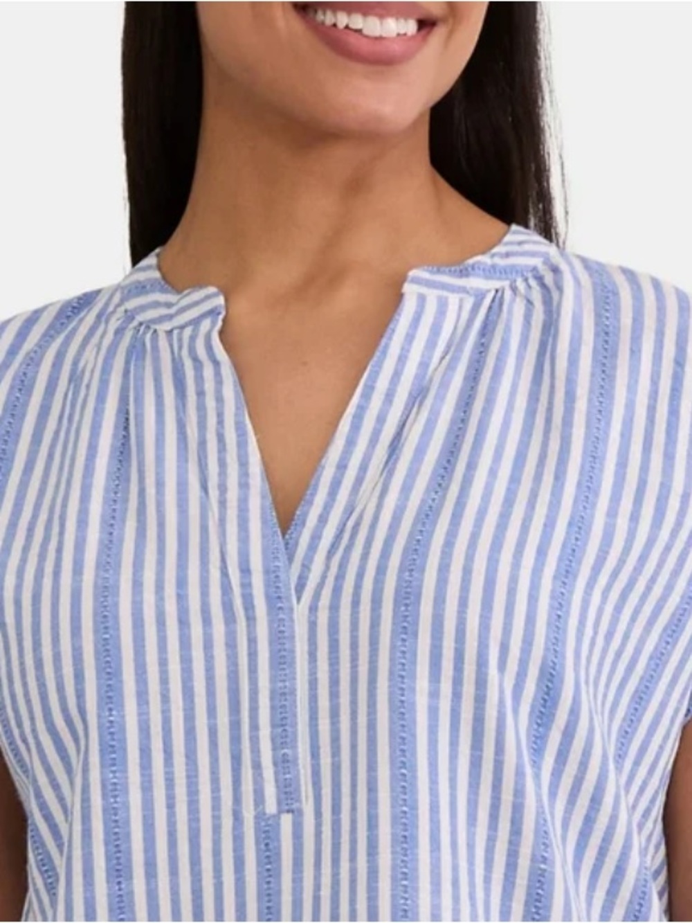 Time and Tru Size S (4-6) blue- white striped top w/split-neck and short sleeves - Picture 7 of 7